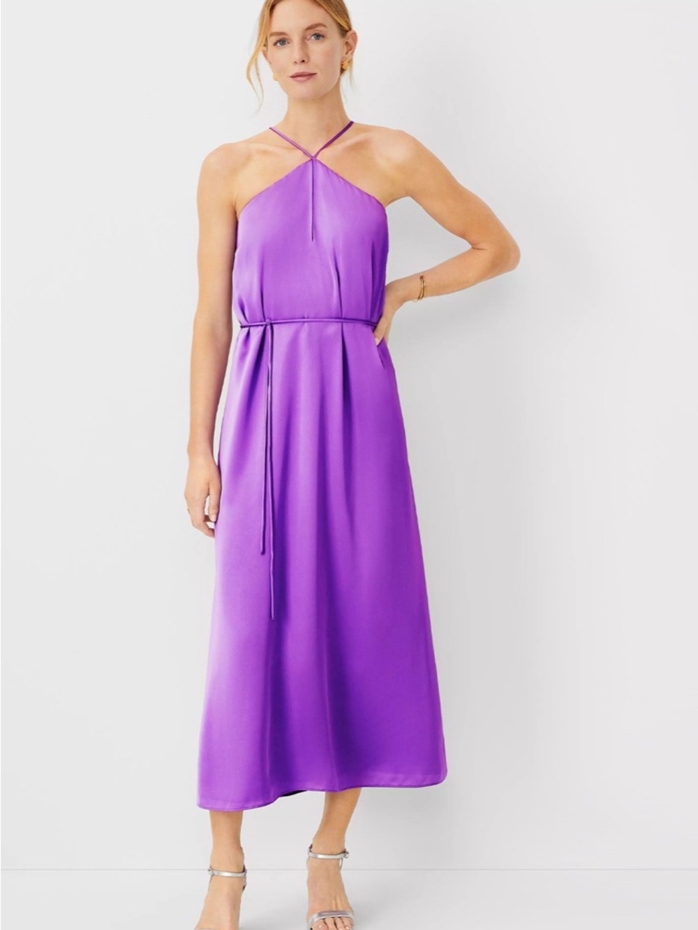 Ann Taylor Criss Cross Purple Halter Midi Dress